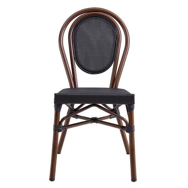 EuroStyle Erlend Stackable Outdoor Dining Chairs Textilene Mesh Aluminum Frame Set of 2 Brown 90390BLK