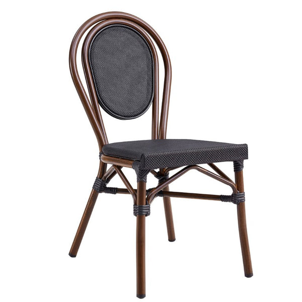 EuroStyle Erlend Stackable Outdoor Dining Chairs Textilene Mesh Aluminum Frame Set of 2 Brown 90390BLK