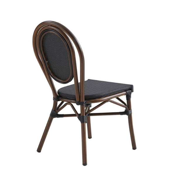 EuroStyle Erlend Stackable Outdoor Dining Chairs Textilene Mesh Aluminum Frame Set of 2 Brown 90390BLK