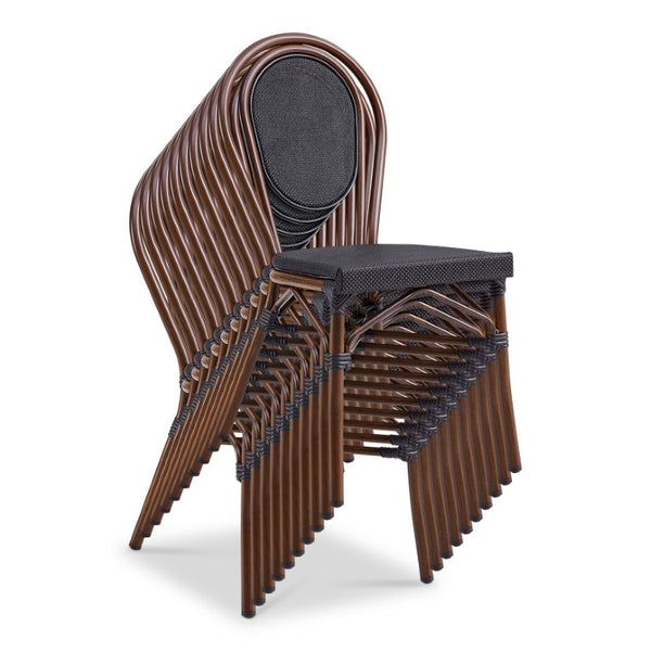 EuroStyle Erlend Stackable Outdoor Dining Chairs Textilene Mesh Aluminum Frame Set of 2 Brown 90390BLK