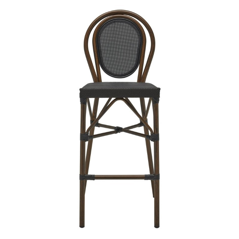 EuroStyle Erlend Outdoor Barstool Aluminum Frame Textilene Mesh Stackable Contract Grade Patio Seating Brown 90391-BLK