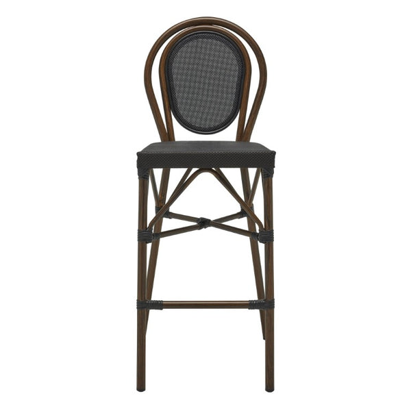 EuroStyle Erlend Outdoor Barstool Aluminum Frame Textilene Mesh Stackable Contract Grade Patio Seating Brown 90391-BLK