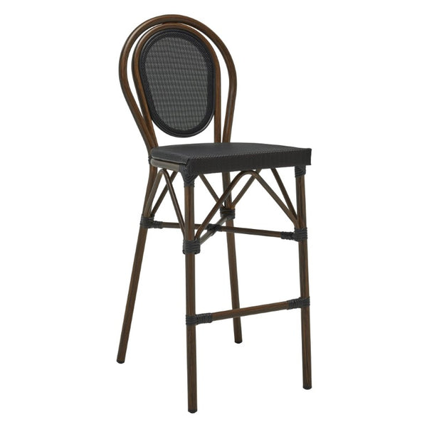 EuroStyle Erlend Outdoor Barstool Aluminum Frame Textilene Mesh Stackable Contract Grade Patio Seating Brown 90391-BLK