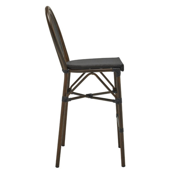 EuroStyle Erlend Outdoor Barstool Aluminum Frame Textilene Mesh Stackable Contract Grade Patio Seating Brown 90391-BLK