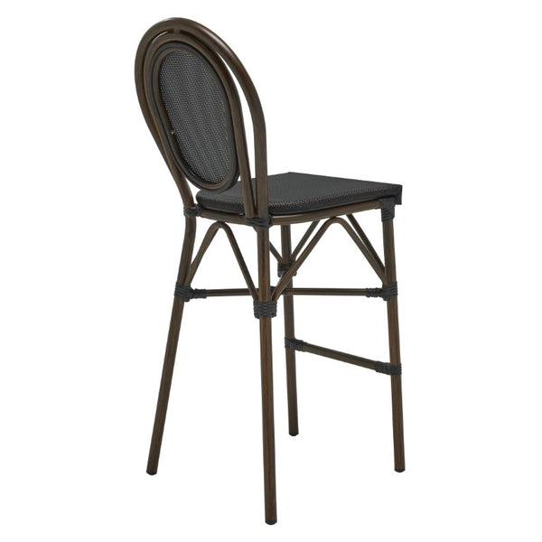 EuroStyle Erlend Outdoor Barstool Aluminum Frame Textilene Mesh Stackable Contract Grade Patio Seating Brown 90391-BLK