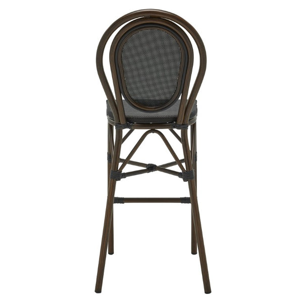 EuroStyle Erlend Outdoor Barstool Aluminum Frame Textilene Mesh Stackable Contract Grade Patio Seating Brown 90391-BLK