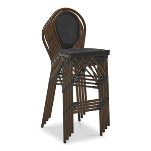 EuroStyle Erlend Outdoor Barstool Aluminum Frame Textilene Mesh Stackable Contract Grade Patio Seating Brown 90391-BLK
