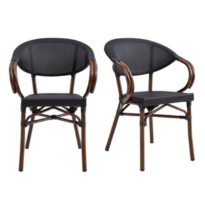 EuroStyle Jannie Outdoor Stackable Armchair Set Breathable Mesh Cafe Style Aluminum Patio Seating 90392BLK