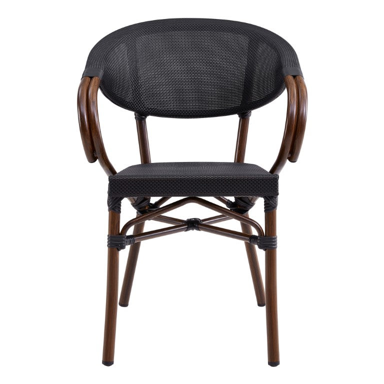 EuroStyle Jannie Outdoor Stackable Armchair Set Breathable Mesh Cafe Style Aluminum Patio Seating 90392BLK