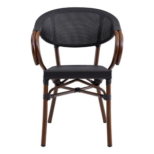 EuroStyle Jannie Outdoor Stackable Armchair Set Breathable Mesh Cafe Style Aluminum Patio Seating 90392BLK