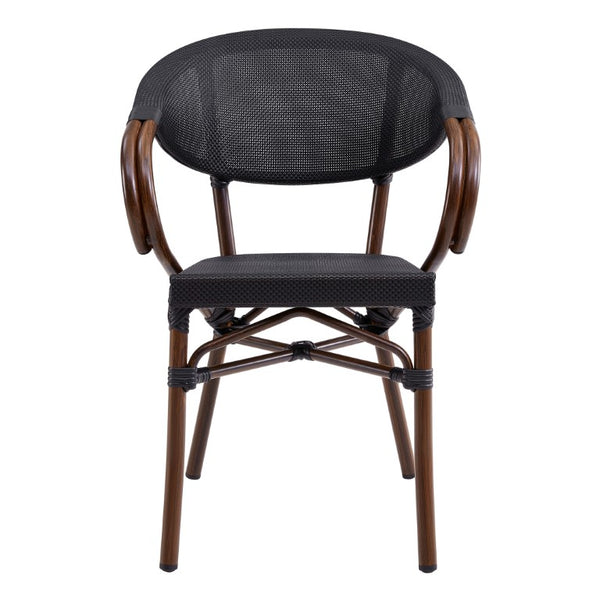 EuroStyle Jannie Outdoor Stackable Armchair Set Breathable Mesh Cafe Style Aluminum Patio Seating 90392BLK