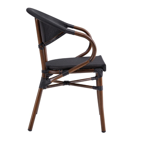 EuroStyle Jannie Outdoor Stackable Armchair Set Breathable Mesh Cafe Style Aluminum Patio Seating 90392BLK