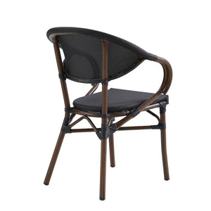 EuroStyle Jannie Outdoor Stackable Armchair Set Breathable Mesh Cafe Style Aluminum Patio Seating 90392BLK