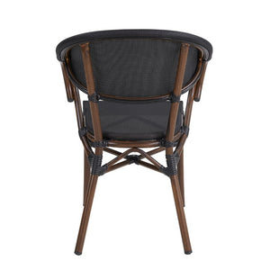 EuroStyle Jannie Outdoor Stackable Armchair Set Breathable Mesh Cafe Style Aluminum Patio Seating 90392BLK