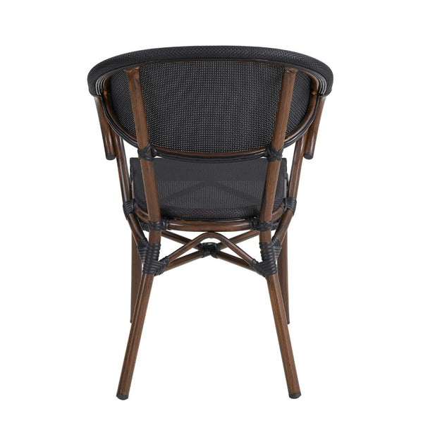 EuroStyle Jannie Outdoor Stackable Armchair Set Breathable Mesh Cafe Style Aluminum Patio Seating 90392BLK