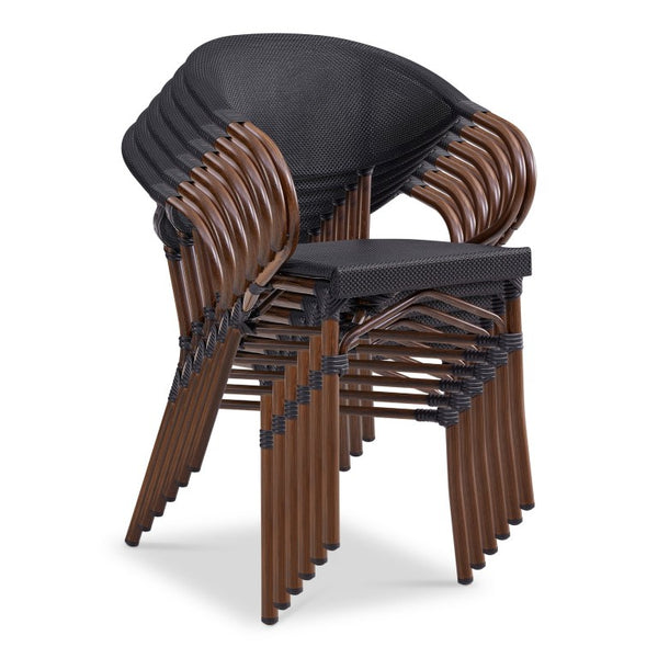 EuroStyle Jannie Outdoor Stackable Armchair Set Breathable Mesh Cafe Style Aluminum Patio Seating 90392BLK