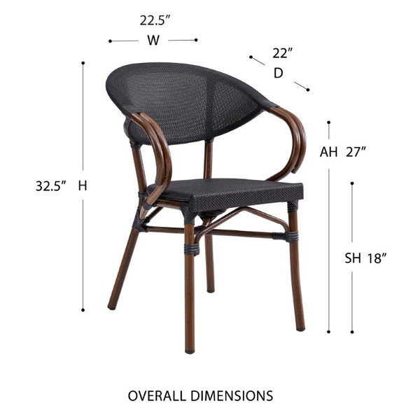 EuroStyle Jannie Outdoor Stackable Armchair Set Breathable Mesh Cafe Style Aluminum Patio Seating 90392BLK