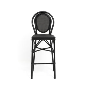 EuroStyle Erlend Outdoor Barstool Aluminum Frame Textilene Mesh Stackable Contract Grade Patio Seating Black 90393-BLK