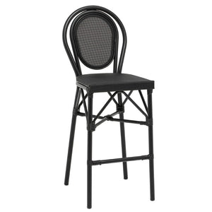 EuroStyle Erlend Outdoor Barstool Aluminum Frame Textilene Mesh Stackable Contract Grade Patio Seating Black 90393-BLK
