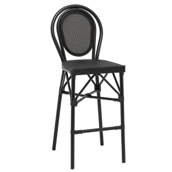 EuroStyle Erlend Outdoor Barstool Aluminum Frame Textilene Mesh Stackable Contract Grade Patio Seating Black 90393-BLK