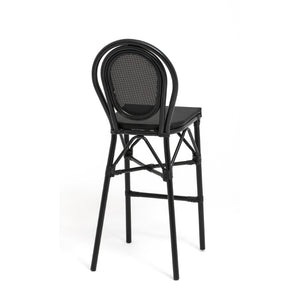 EuroStyle Erlend Outdoor Barstool Aluminum Frame Textilene Mesh Stackable Contract Grade Patio Seating Black 90393-BLK