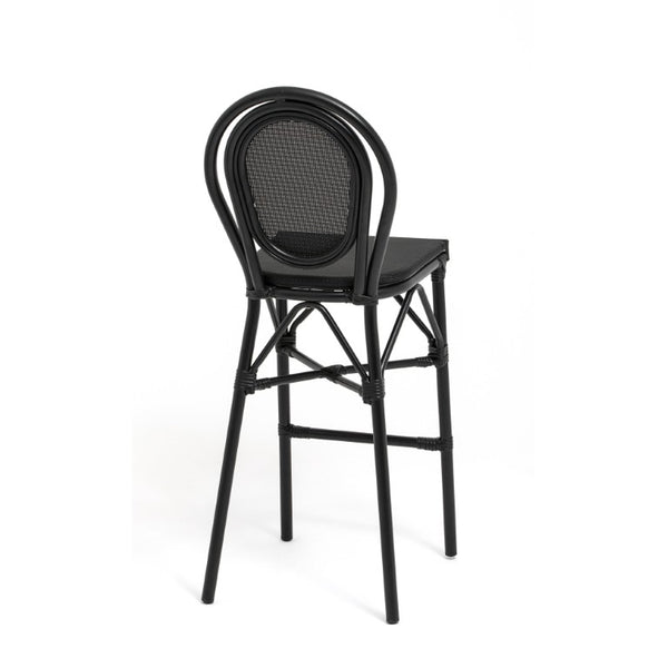 EuroStyle Erlend Outdoor Barstool Aluminum Frame Textilene Mesh Stackable Contract Grade Patio Seating Black 90393-BLK