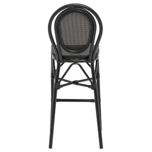EuroStyle Erlend Outdoor Barstool Aluminum Frame Textilene Mesh Stackable Contract Grade Patio Seating Black 90393-BLK