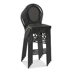 EuroStyle Erlend Outdoor Barstool Aluminum Frame Textilene Mesh Stackable Contract Grade Patio Seating Black 90393-BLK