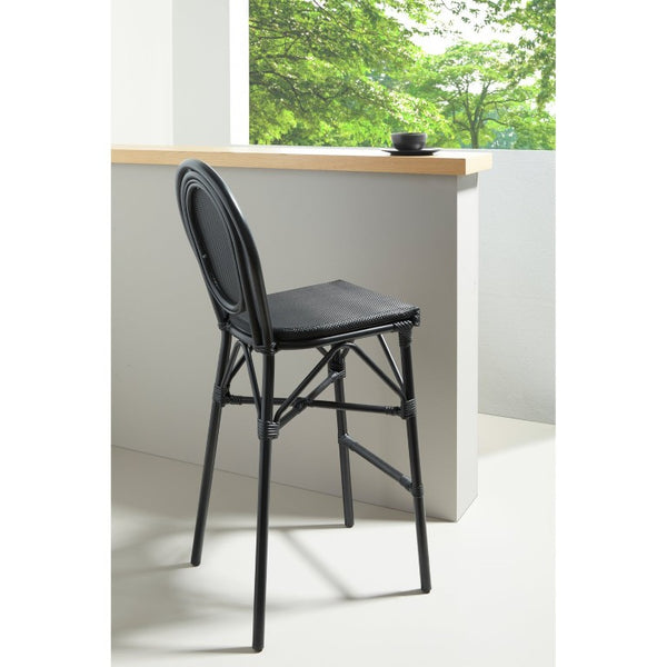 EuroStyle Erlend Outdoor Barstool Aluminum Frame Textilene Mesh Stackable Contract Grade Patio Seating Black 90393-BLK