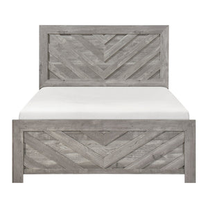English Elm Contemporary Rustic V-pattern Queen Panel Bed Tall Headboard Engineered Wood Grain Gray B011P250482