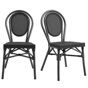 EuroStyle Erlend Stackable Outdoor Dining Chairs Textilene Mesh Aluminum Frame Set of 2 Black 90397-BLK