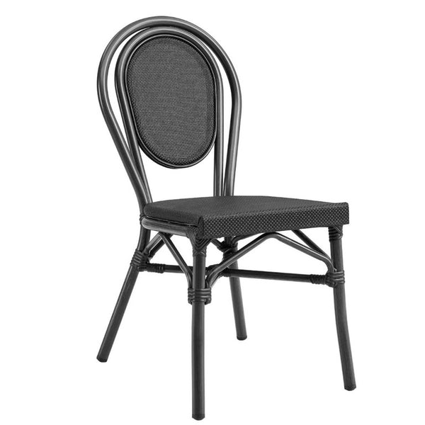 EuroStyle Erlend Stackable Outdoor Dining Chairs Textilene Mesh Aluminum Frame Set of 2 Black 90397-BLK