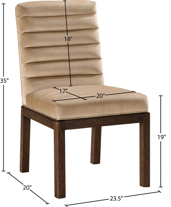 Meridian Furniture Evelyn Channel Tufted Velvet Dining Chair with Solid Ash Legs for Elegant Modern Spaces Beige 903 903Beige-C