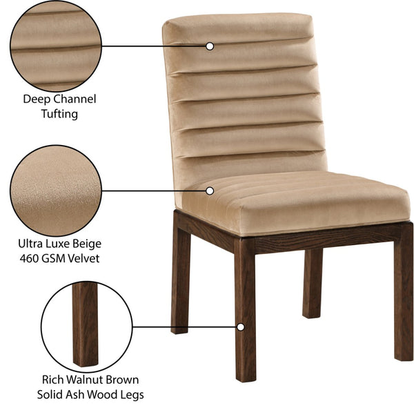 Meridian Furniture Evelyn Channel Tufted Velvet Dining Chair with Solid Ash Legs for Elegant Modern Spaces Beige 903 903Beige-C