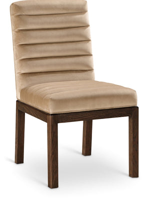 Meridian Furniture Evelyn Channel Tufted Velvet Dining Chair with Solid Ash Legs for Elegant Modern Spaces Beige 903 903Beige-C
