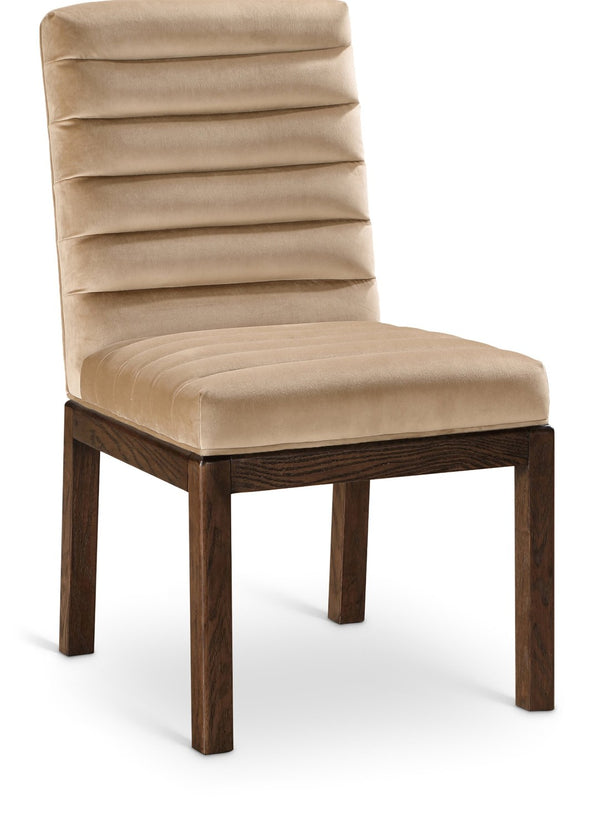 Meridian Furniture Evelyn Channel Tufted Velvet Dining Chair with Solid Ash Legs for Elegant Modern Spaces Beige 903 903Beige-C