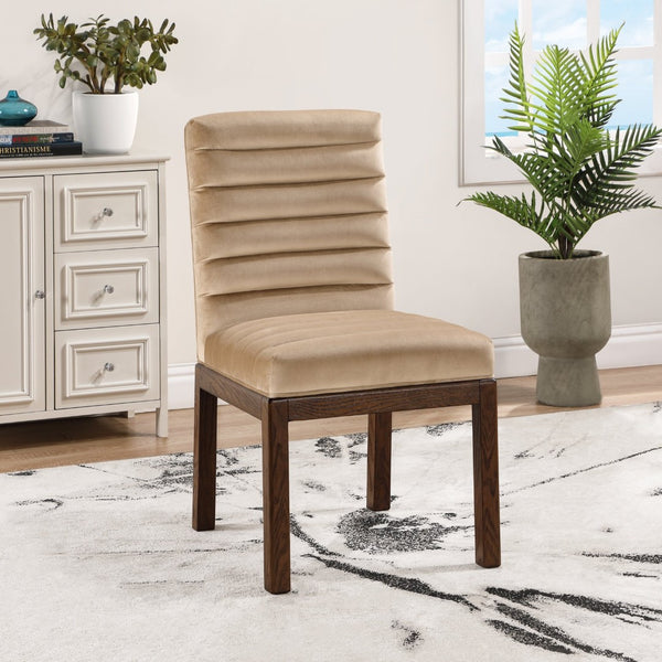 Meridian Furniture Evelyn Channel Tufted Velvet Dining Chair with Solid Ash Legs for Elegant Modern Spaces Beige 903 903Beige-C
