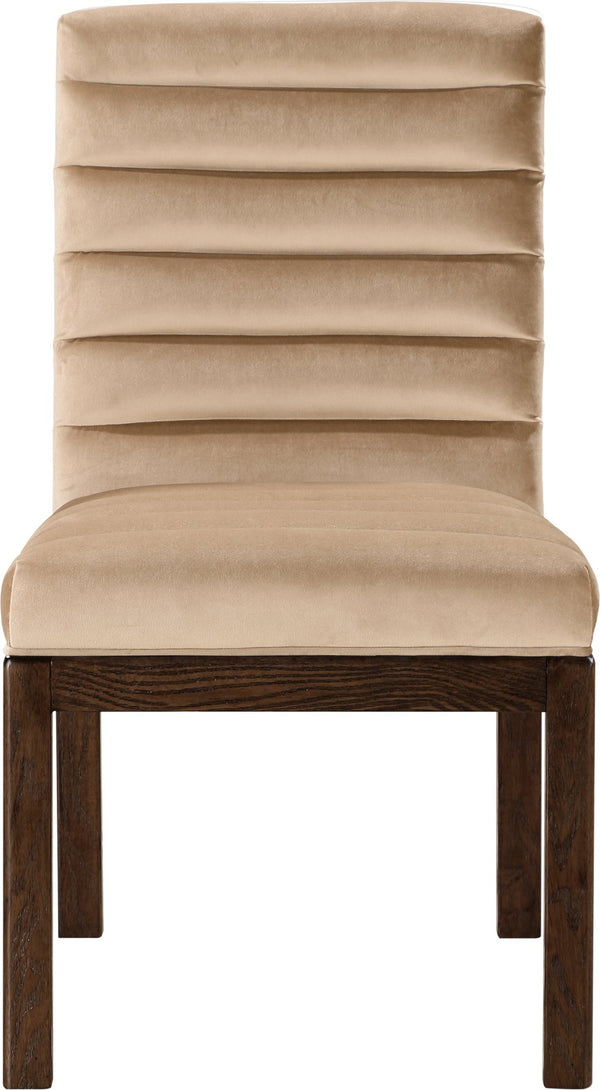 Meridian Furniture Evelyn Channel Tufted Velvet Dining Chair with Solid Ash Legs for Elegant Modern Spaces Beige 903 903Beige-C