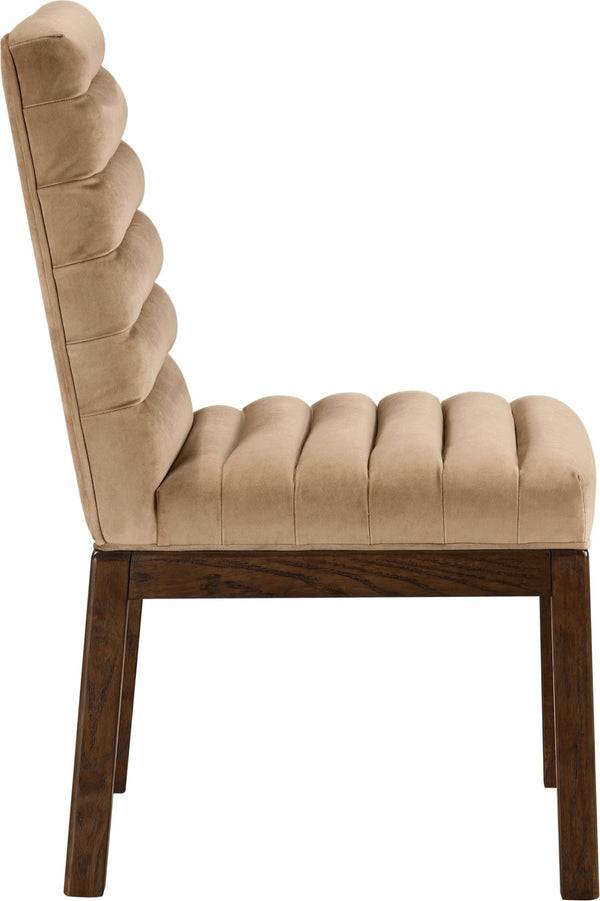 Meridian Furniture Evelyn Channel Tufted Velvet Dining Chair with Solid Ash Legs for Elegant Modern Spaces Beige 903 903Beige-C