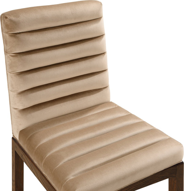 Meridian Furniture Evelyn Channel Tufted Velvet Dining Chair with Solid Ash Legs for Elegant Modern Spaces Beige 903 903Beige-C