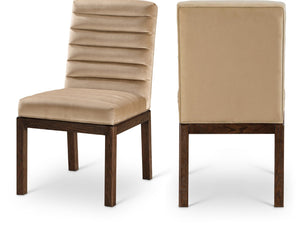 Meridian Furniture Evelyn Channel Tufted Velvet Dining Chair with Solid Ash Legs for Elegant Modern Spaces Beige 903 903Beige-C