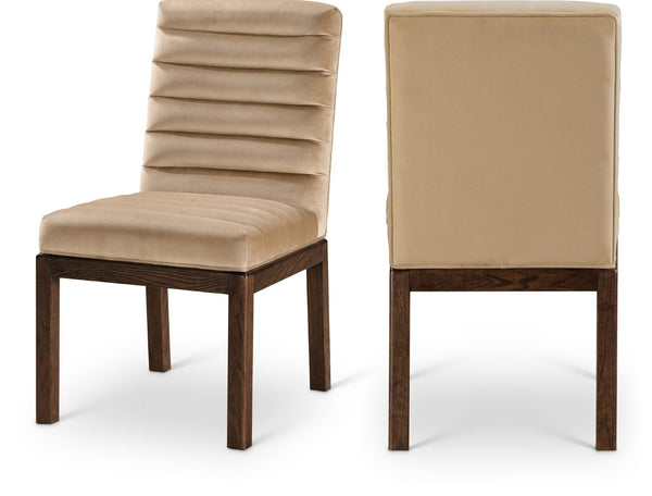 Meridian Furniture Evelyn Channel Tufted Velvet Dining Chair with Solid Ash Legs for Elegant Modern Spaces Beige 903 903Beige-C