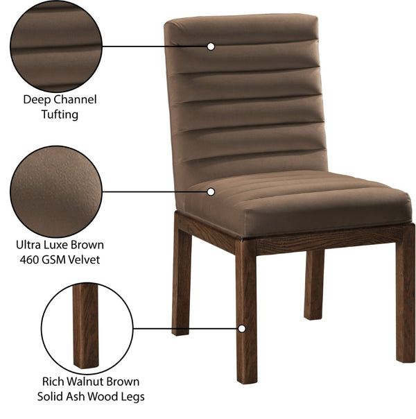 Meridian Furniture Evelyn Channel Tufted Velvet Dining Chair with Solid Ash Legs for Elegant Modern Spaces Brown 903 903Brown-C