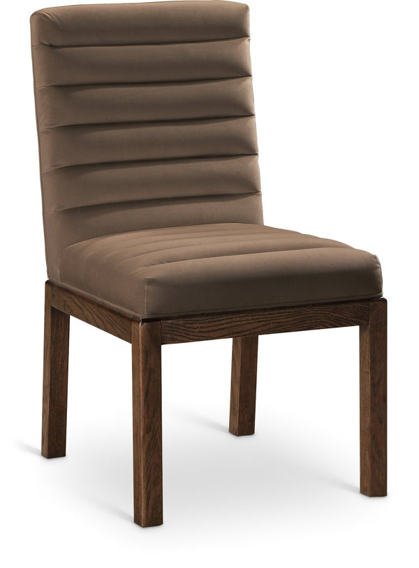 Meridian Furniture Evelyn Channel Tufted Velvet Dining Chair with Solid Ash Legs for Elegant Modern Spaces Brown 903 903Brown-C