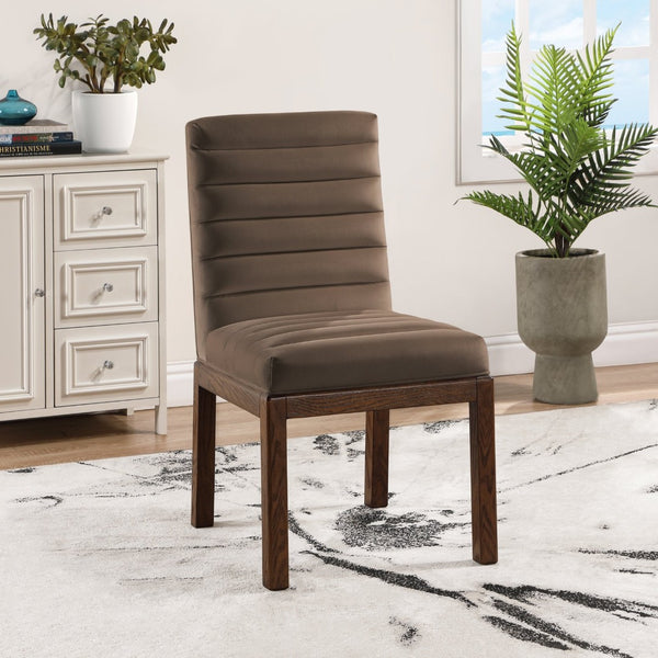 Meridian Furniture Evelyn Channel Tufted Velvet Dining Chair with Solid Ash Legs for Elegant Modern Spaces Brown 903 903Brown-C