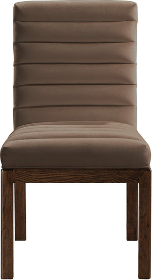 Meridian Furniture Evelyn Channel Tufted Velvet Dining Chair with Solid Ash Legs for Elegant Modern Spaces Brown 903 903Brown-C
