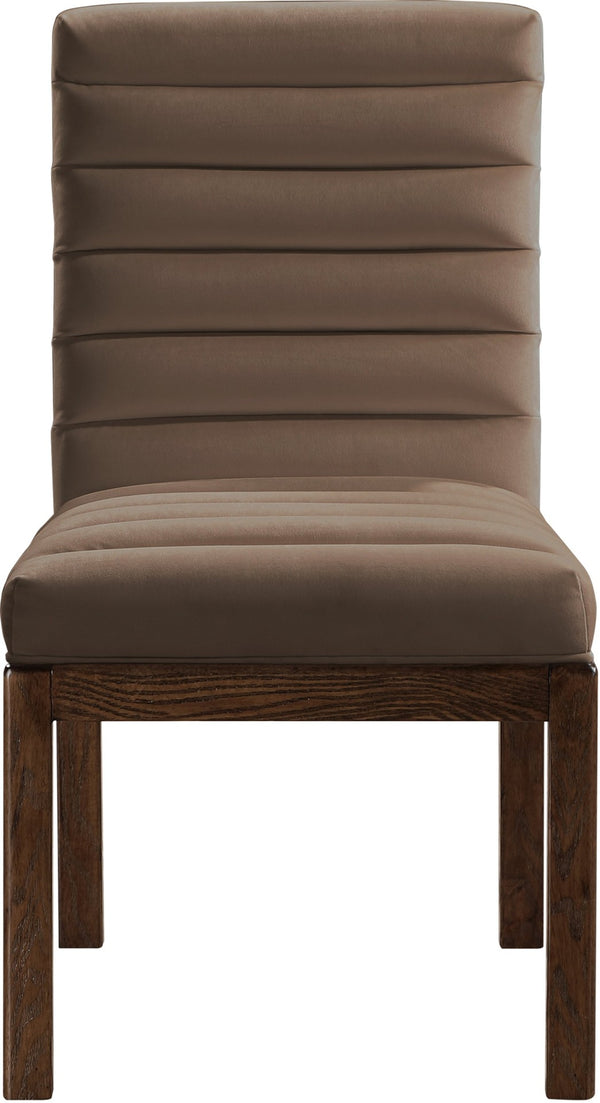 Meridian Furniture Evelyn Channel Tufted Velvet Dining Chair with Solid Ash Legs for Elegant Modern Spaces Brown 903 903Brown-C