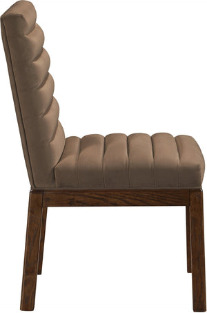 Meridian Furniture Evelyn Channel Tufted Velvet Dining Chair with Solid Ash Legs for Elegant Modern Spaces Brown 903 903Brown-C