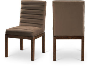Meridian Furniture Evelyn Channel Tufted Velvet Dining Chair with Solid Ash Legs for Elegant Modern Spaces Brown 903 903Brown-C