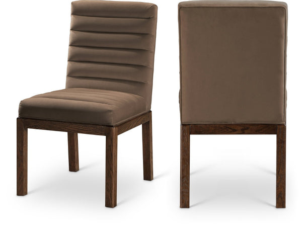 Meridian Furniture Evelyn Channel Tufted Velvet Dining Chair with Solid Ash Legs for Elegant Modern Spaces Brown 903 903Brown-C